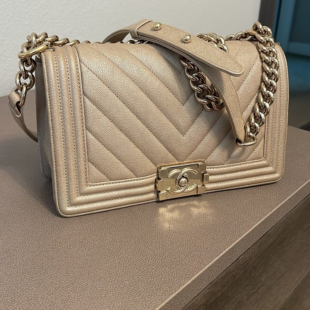 Chanel Metallic Gold Chevron Shoulder Bag
